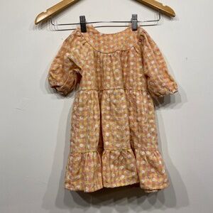 Zara Kid's Pink and Yellow Gingham Embroidered Floral Dress Size 12-18 Months